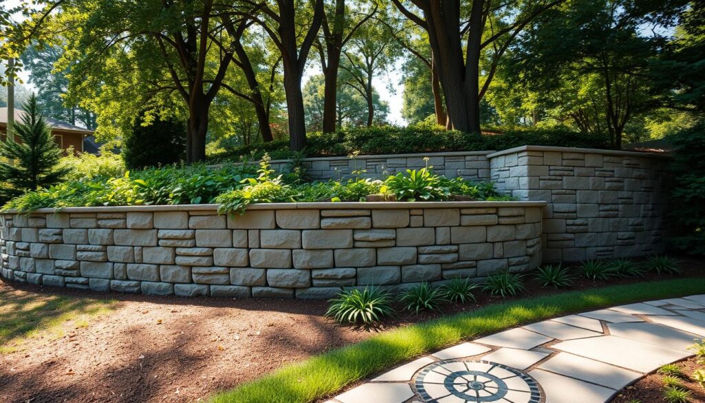 Masonry Retaining Wall with Raised Planting Area