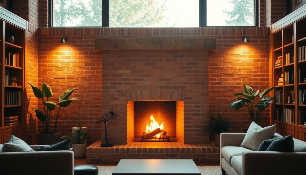 eco-friendly brick fireplace